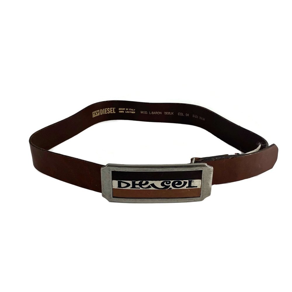 Diesel Wide Logo Large Leather Belt & Buckle